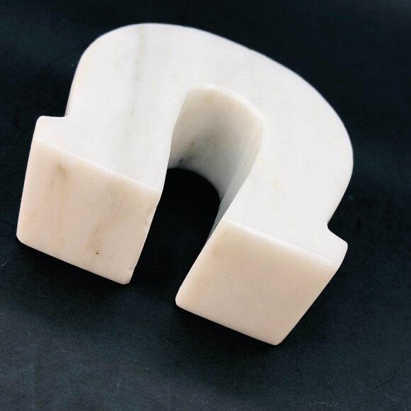 Vintage White Marble Horseshoe Pencil Holder Natural Stone Desktop Organizer - Picture 7 of 12